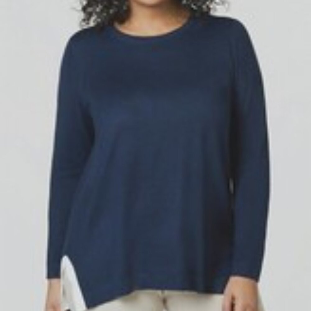 Charter Club Women 0X Plus Navy Scoop Neck White Contrast Hem Pullover Sweater